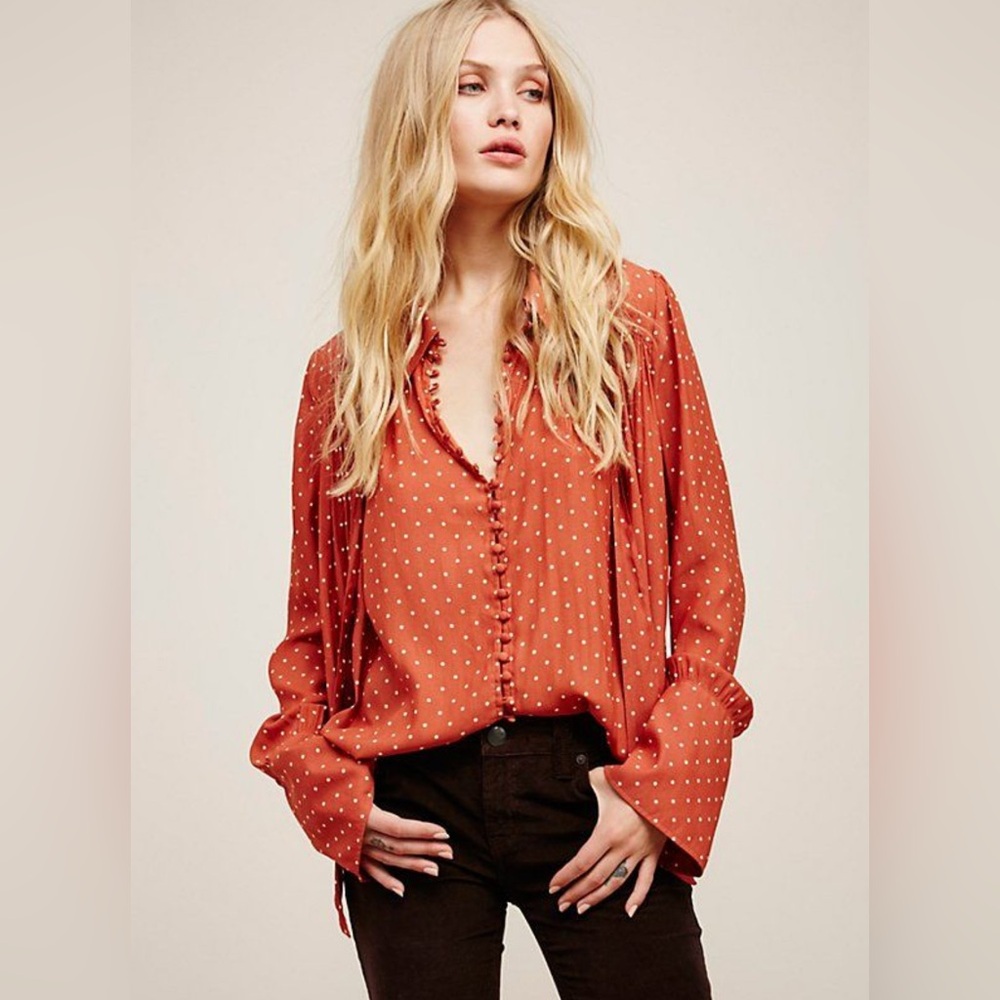 Free People New World Dotted Blouse S